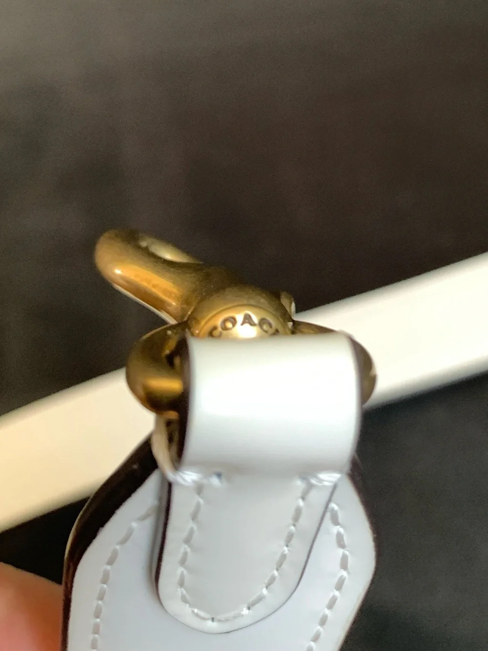 Coach White Patent Leather & Brown Leather Purse Strap w/Embossed Gold Hardware